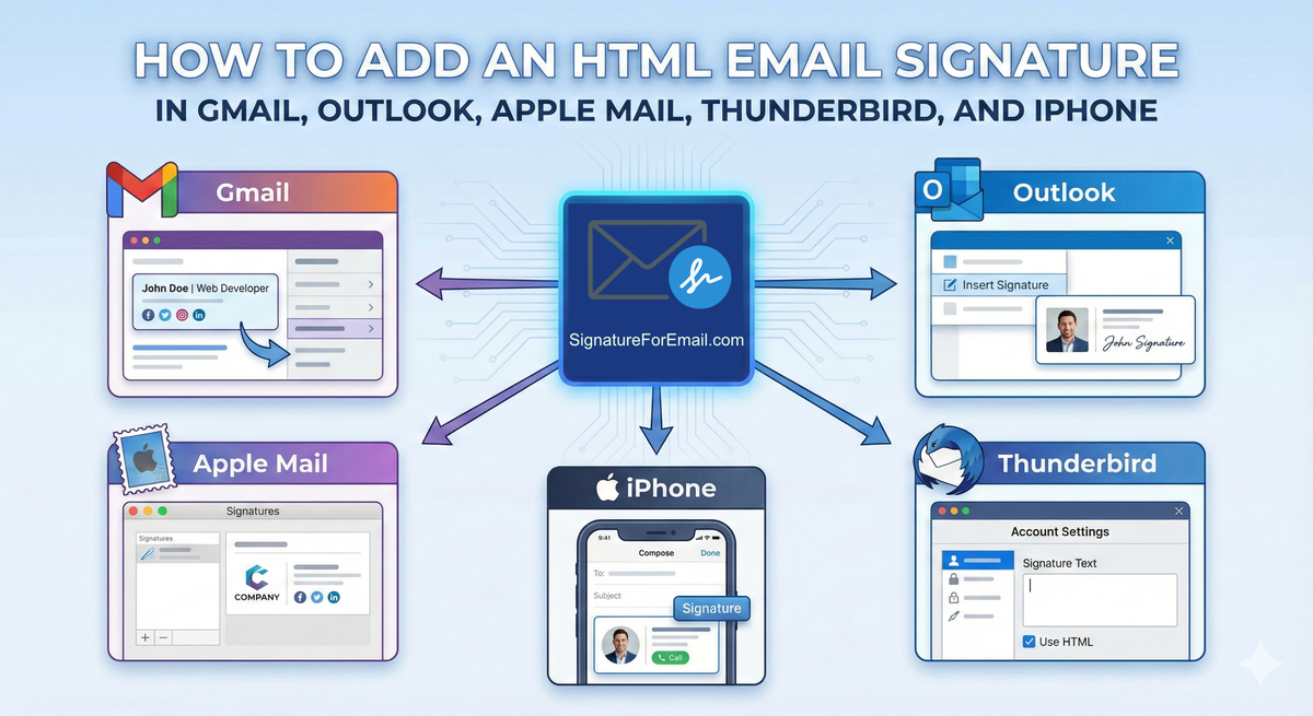 Comment ajouter une signature de courriel HTML dans Gmail, Outlook, Apple Mail, Thunderbird et iPhone ?